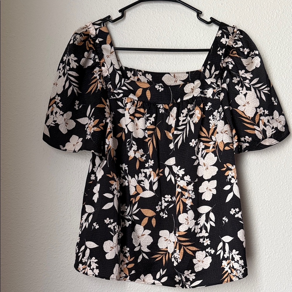 Draper James Midnight Magnolia Pattern Square Neck Blouse